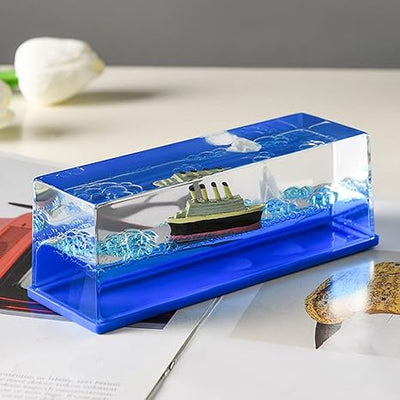 Cruise Ship Blue – Fluidscape Desk Ornament | زجاجة ديكور سفينة كروز زرقاء