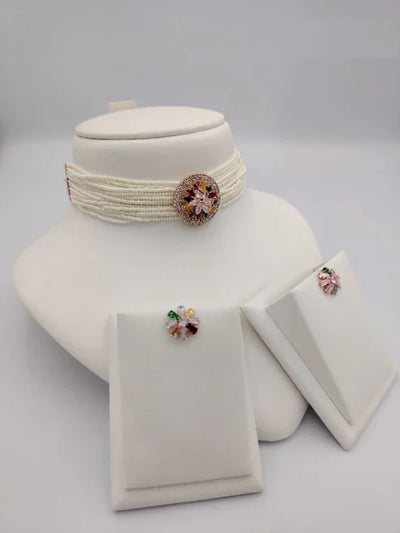 Pearl Choker Necklace Set with Gold Necklaces & Earrings – قلادة لؤلؤ مع أقراط ذهبية