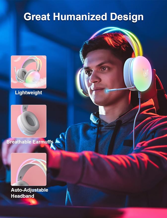 GlowPlay – RGB Gaming Headphones for Immersive Sound جلو بلاي – سماعات ألعاب بإضاءة RGB لتجربة صوت غامرة