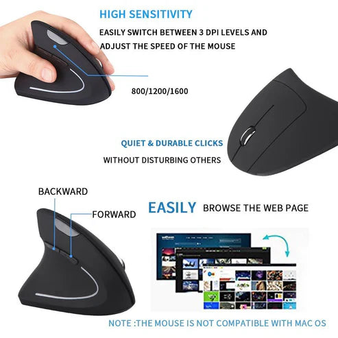 Left Hand Vertical Wireless Mouse | ماوس لاسلكي عمودي لليد اليسرى