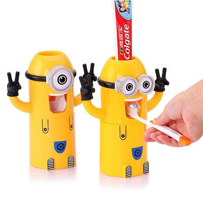Minions Hands Free Toothpaste Automatic Toothpaste Dispenser - Toothbrush Holder Set for 2 Brushes