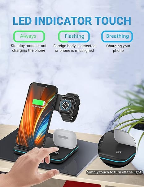 3-in-1 Wireless Charging Dock – Fast, Elegant, and All-in-One Power Solution قاعدة شحن لاسلكية 3 في 1 – سريعة وأنيقة وحل شامل للطاقة