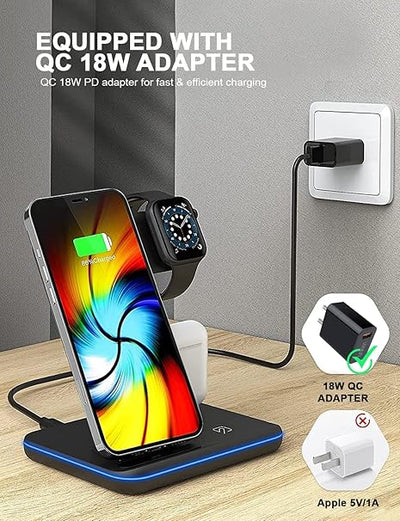 3-in-1 Wireless Charging Dock – Fast, Elegant, and All-in-One Power Solution قاعدة شحن لاسلكية 3 في 1 – سريعة وأنيقة وحل شامل للطاقة