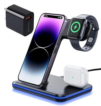 3-in-1 Wireless Charging Dock – Fast, Elegant, and All-in-One Power Solution قاعدة شحن لاسلكية 3 في 1 – سريعة وأنيقة وحل شامل للطاقة
