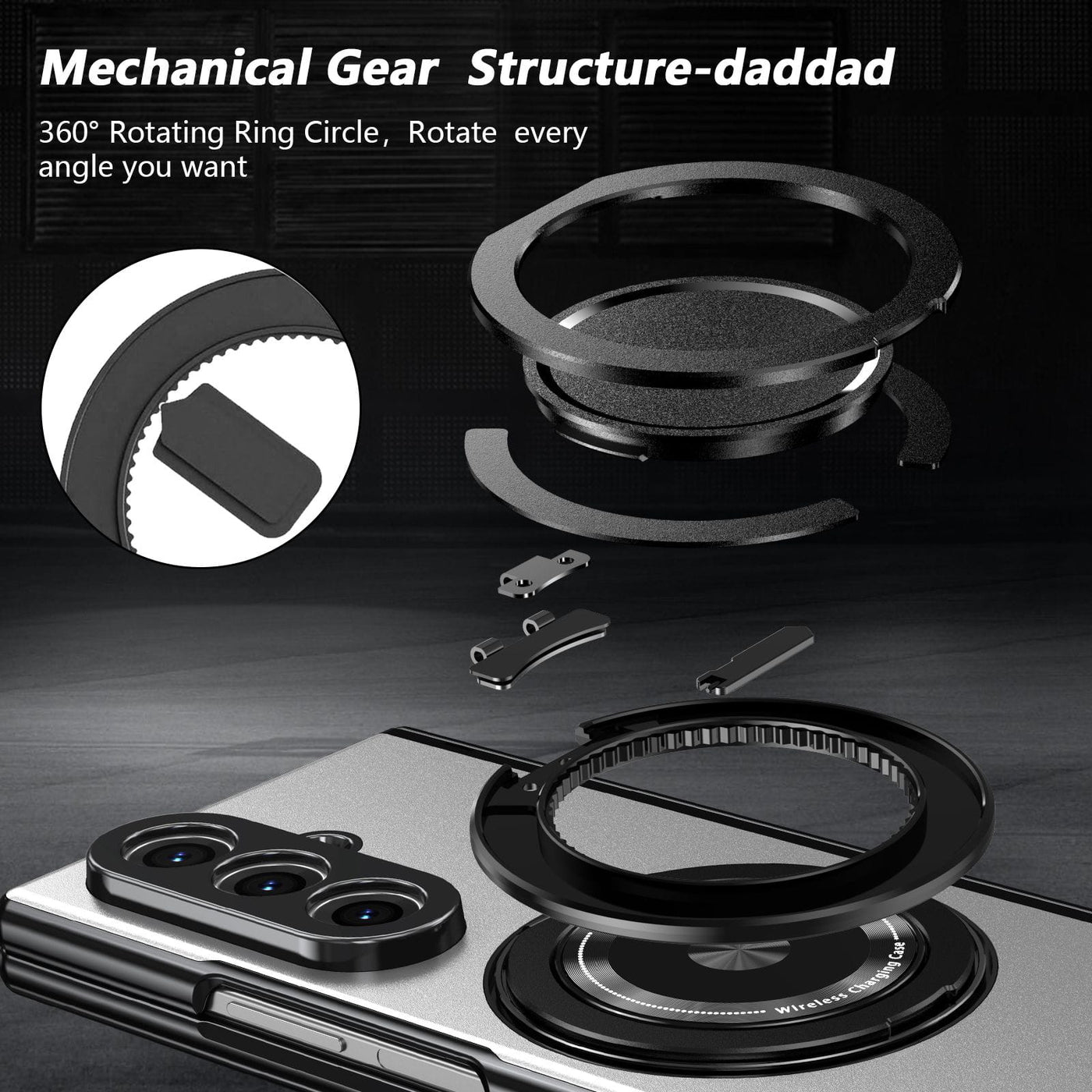 2-in-1 Magnetic Ring Case with Tempered Glass Protection جراب 2 في 1 مغناطيسي بحلقة تثبيت مع زجاج مقوى للحماية