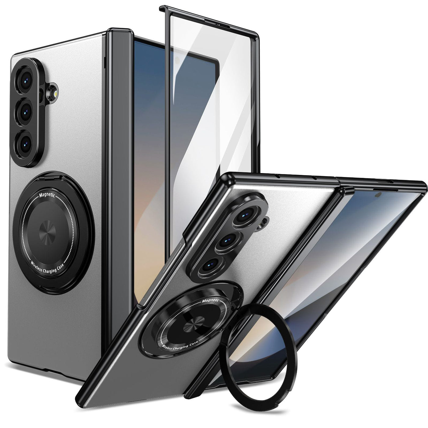 2-in-1 Magnetic Ring Case with Tempered Glass Protection جراب 2 في 1 مغناطيسي بحلقة تثبيت مع زجاج مقوى للحماية