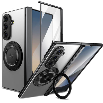 2-in-1 Magnetic Ring Case with Tempered Glass Protection جراب 2 في 1 مغناطيسي بحلقة تثبيت مع زجاج مقوى للحماية