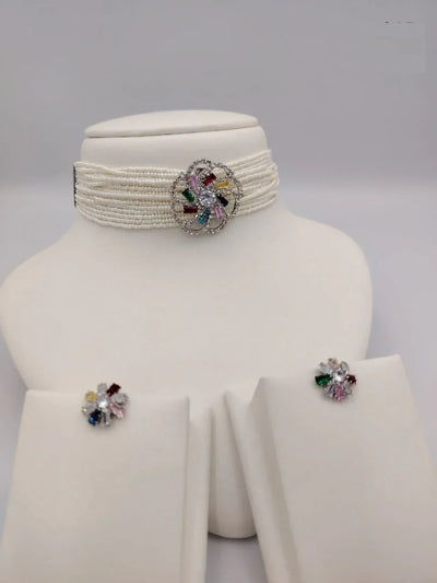 Pearl Choker Necklace Set with Gold Necklaces & Earrings – قلادة لؤلؤ مع أقراط ذهبية