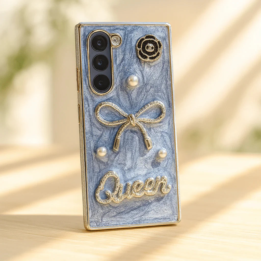 Luxury Pearl & Bow iPhone Case – 3D Chic Edition جراب فاخر للآيفون مزين باللؤلؤ والفيونكة – إصدار أنيق ثلاثي الأبعاد